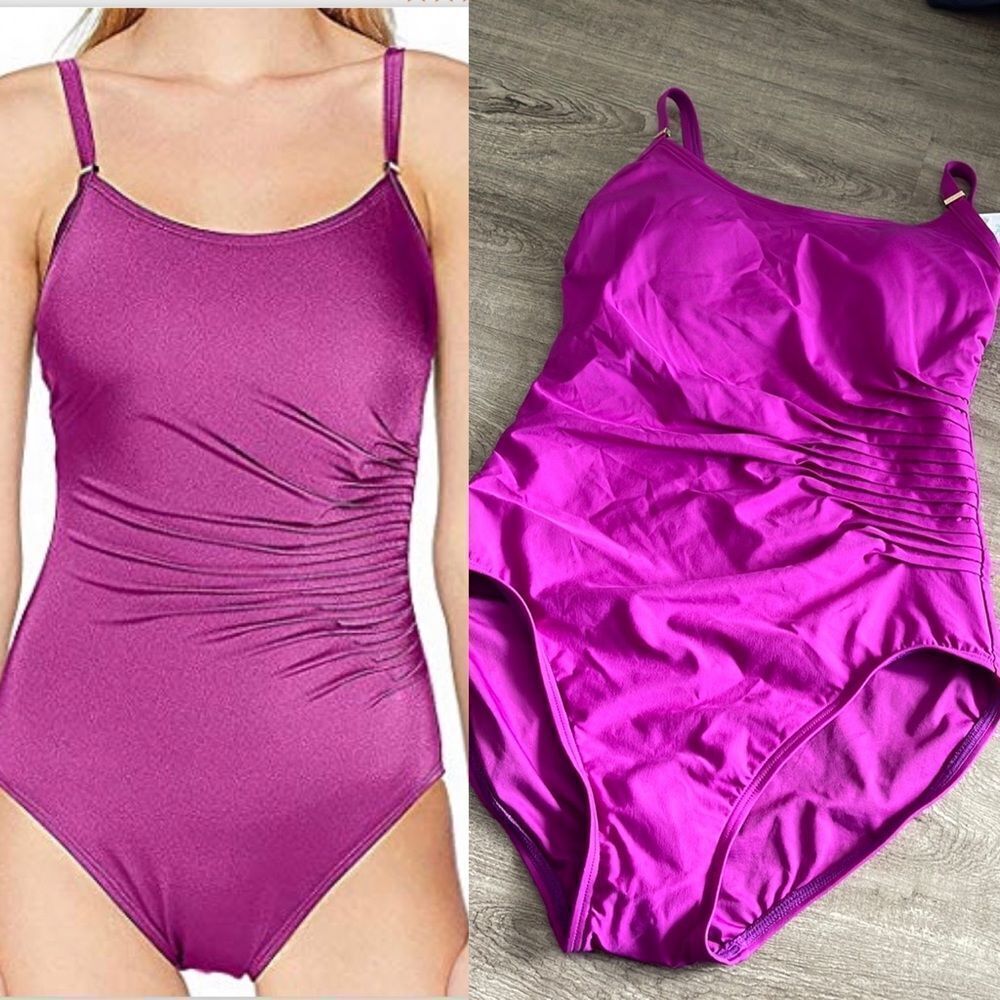 Calvin Klein Women's Starburst Solid One Piece Swimsuit Dragon Fruit